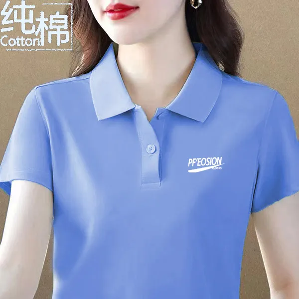 透气纯棉妈妈装翻领POLO衫夏季简约显瘦运动休闲百搭减龄短袖T恤