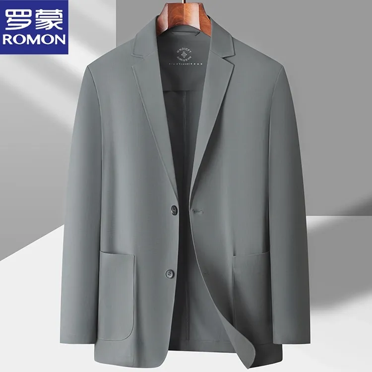 罗蒙秋季高档免烫无痕抗皱时尚休闲男士西服商务修身纯色西装外套