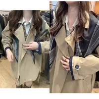 【张开心】韩版翻领气质收腰风衣外套配丝巾今年流行高级感大衣