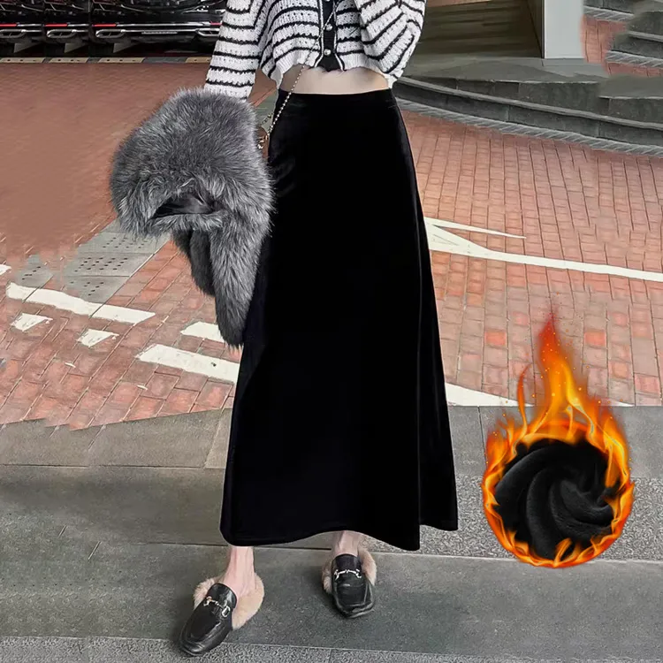 金丝绒半身裙女秋冬2025新款高腰垂感A字裙复古显瘦丝绒半身长裙