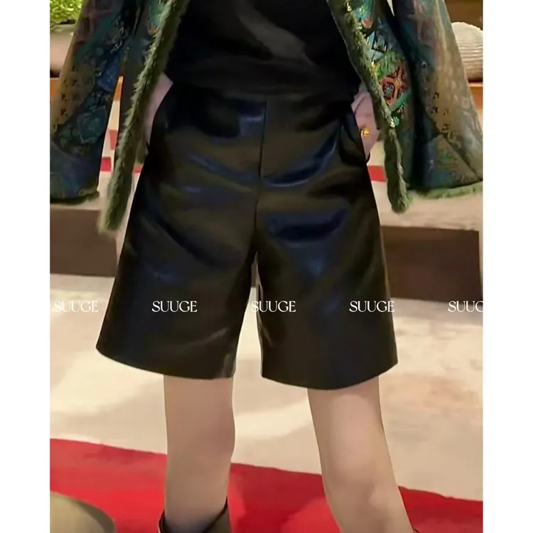 蘇格高定-【五分中裤】国风时尚气质优雅经典百搭黑色五分羊皮裤