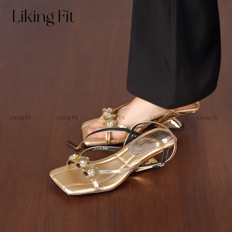 Liking Fit/羊皮/5cm夏季新款花朵甜美高跟时装凉鞋女坡跟仙女风