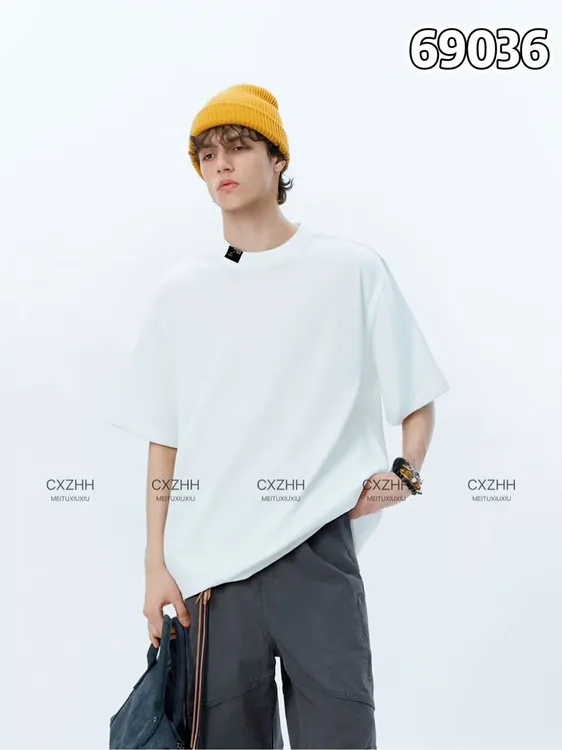 潮牌！2025秋季新款男士重磅短袖圆领69036#休闲宽松纯色纯棉T恤