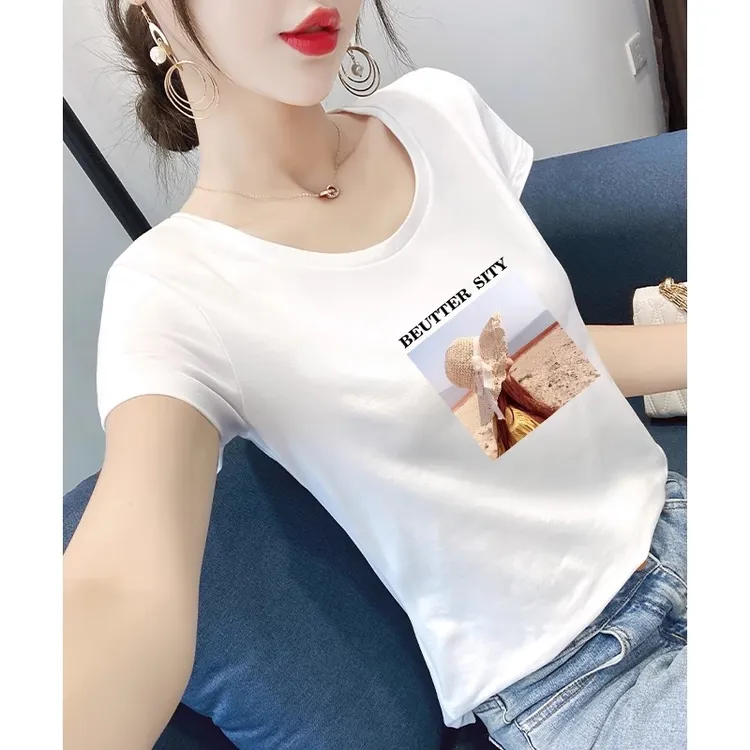 白色短袖t恤女修身圆领纯棉2025春夏季新款韩版百搭显瘦紧身上衣