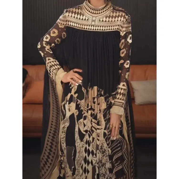 哥弟阿玛施正品高端复古小众设计连衣裙2025秋冬新款轻奢印花宽松