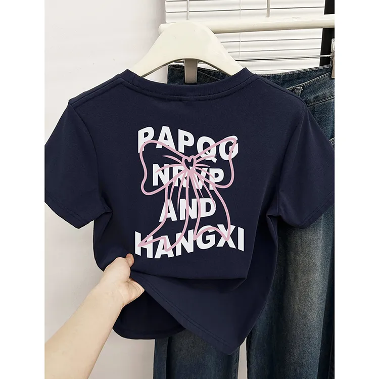 2025新款休闲百搭正肩短袖t恤女夏韩版减龄前后印花设计感上衣服