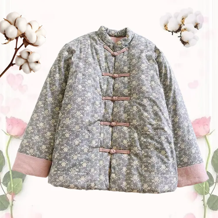 棉衣冬季外套立领碎花棉袄棉服加绒民族风小棉女加厚