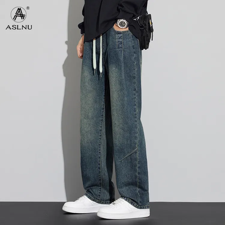 美式复古牛仔裤男士春秋季2025新款青少年宽松直筒阔腿休闲长裤子