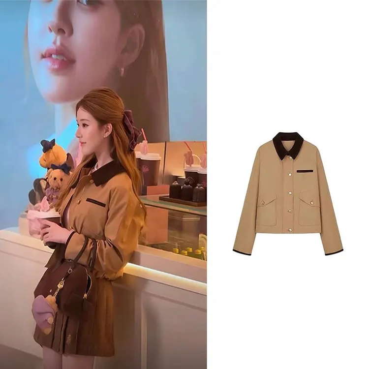 露思同款美式复古工装夹棉外套女2025秋季新款小个子夹克上衣