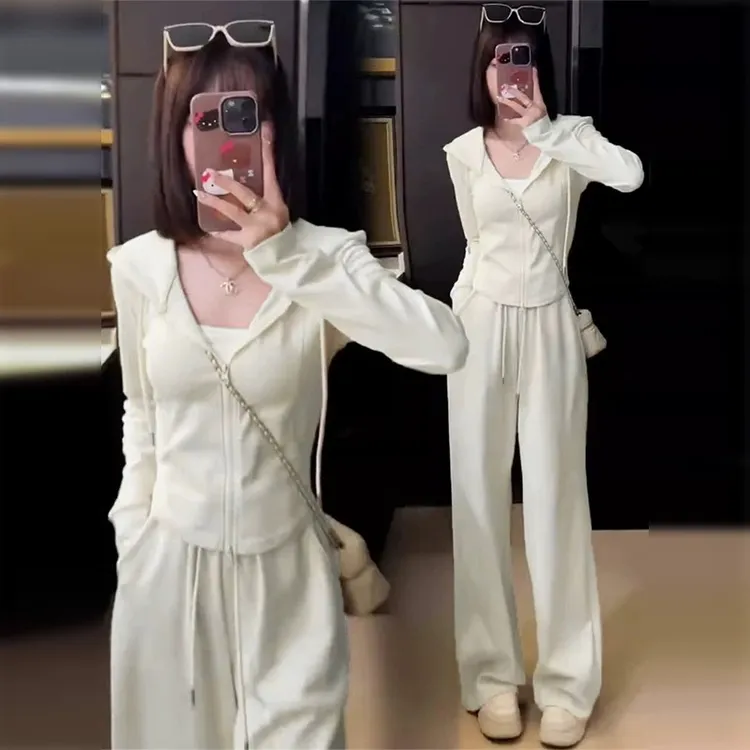新款修身套装时尚两件套女气质小个子卫衣显瘦阔腿裤开衫2025秋冬