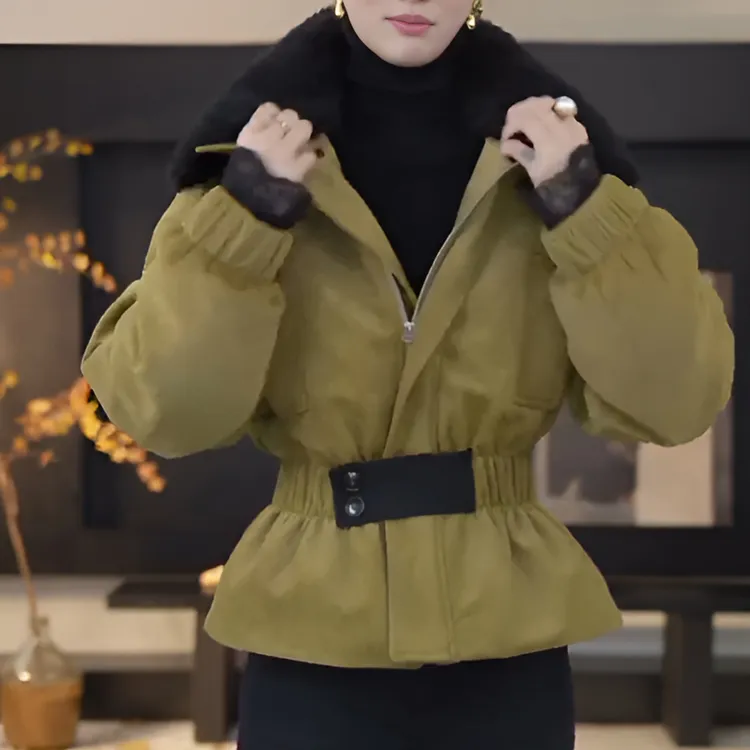 美式复古毛毛领短款外套女撞色翻领上衣韩版百搭保暖加绒显瘦夹克