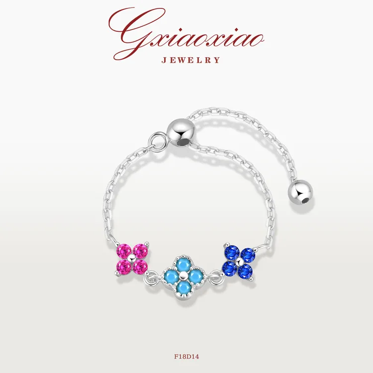 G XIAOXIAO 镀K金 法式气质时尚百搭彩色四叶草戒指 F18D14