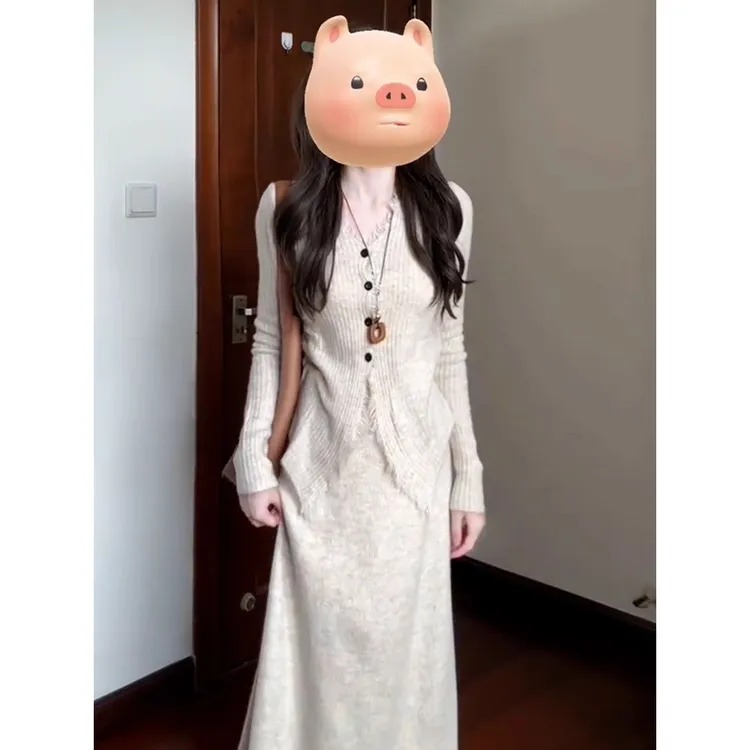 小香风长袖针织连衣裙子女秋季2025新款高级感韩系穿搭一整套长裙