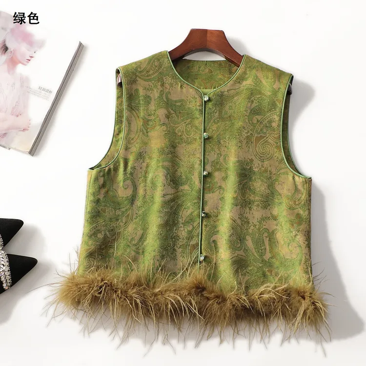 247333秋中长款无袖单排扣马夹国风马甲