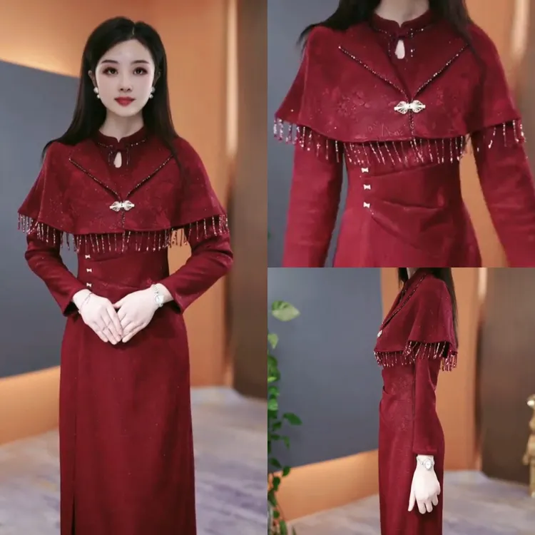 冬季加绒加厚连衣裙2025冬季气质韩版显瘦百搭收腰裙子YX25K3761