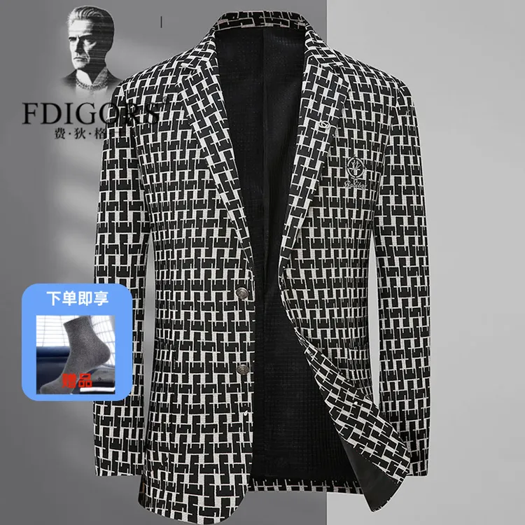 FDIGORS/费狄格士高级感男士西服宽松潮男装千鸟格免烫西装外套男