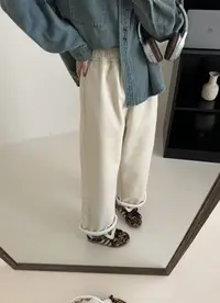 加绒~重磅竖条设计休闲裤女秋冬斜纹棉弹力松紧高腰直筒裤香蕉裤