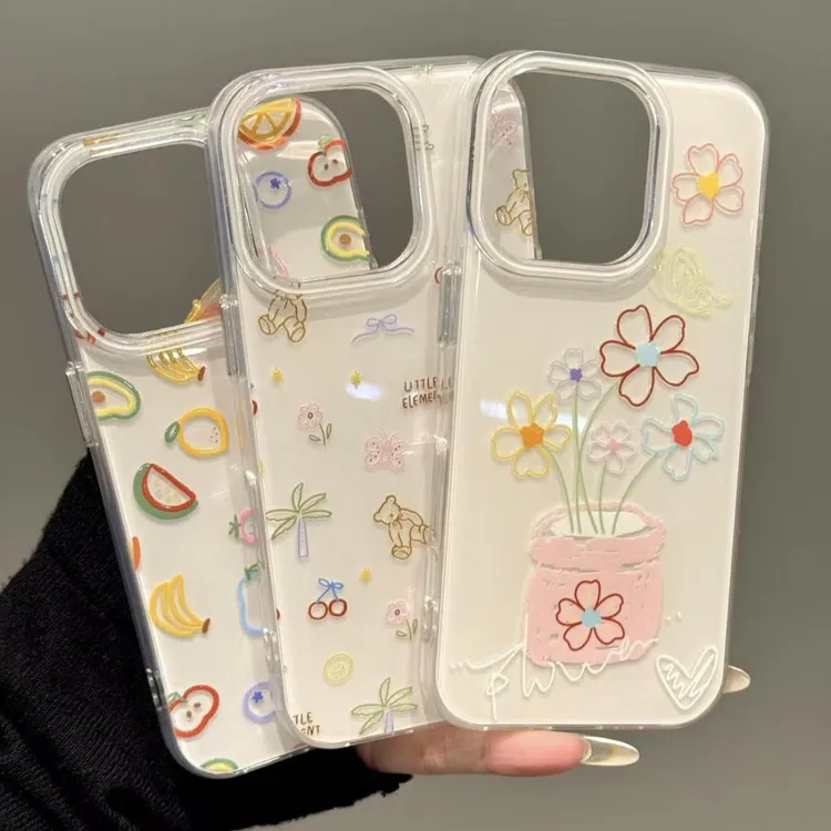 IMD春日盆栽适用苹果16/15/14果冻手机壳13PRO卡通12/11创意7P
