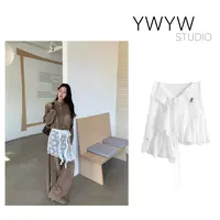 【YWYW25F/W】纯色网纱不规则镂空下摆绑带半裙臀帘配饰5319