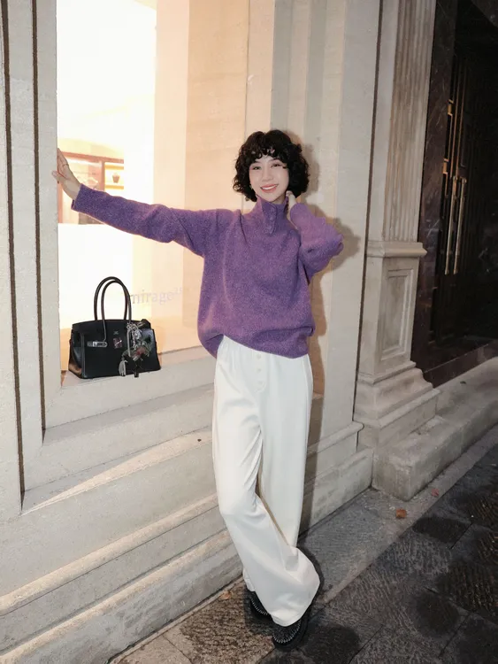 TT设计师【揉碎星光】复古感高级感时尚花纱高领羊毛针织衫TT191710