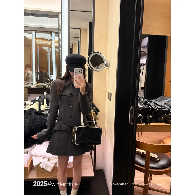 SUNONEONE 小众翻领中长款毛呢大衣女冬新款英伦风韩系外套H1599Q