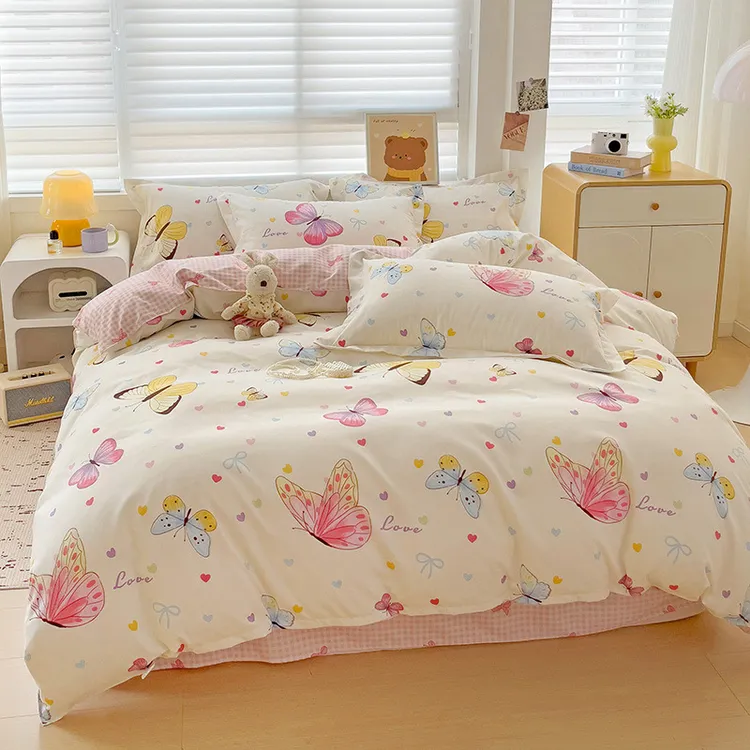 新品小清新长绒棉四件套加厚母婴级床上用品学生宿舍磨毛三件套批