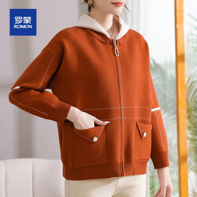 妈妈装2025秋装大码针织开衫连帽外套洋气高贵中老年女装减龄上衣