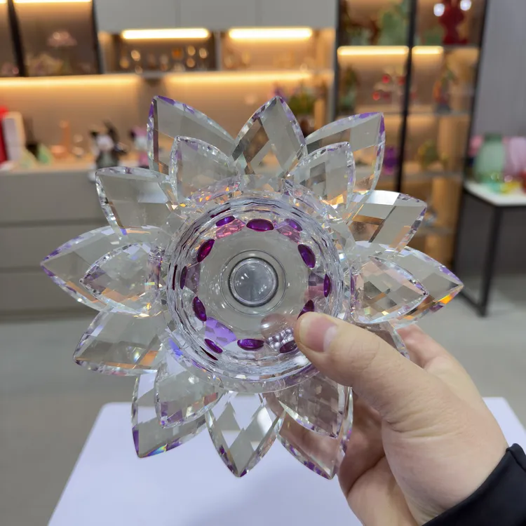 K9水晶玻璃大号紫色莲花台【360度旋转款】摆件