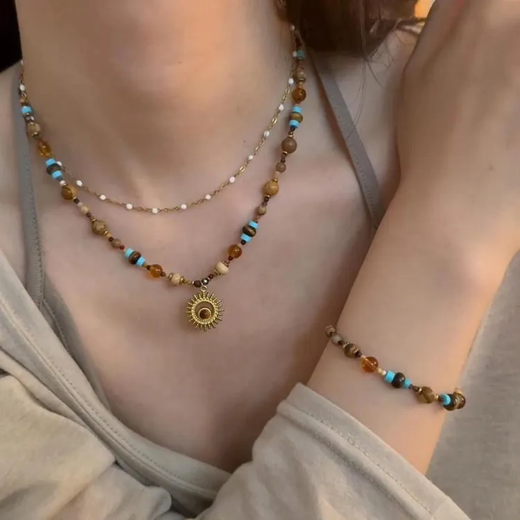 钛钢铅玻璃吊坠 叠戴锁骨链