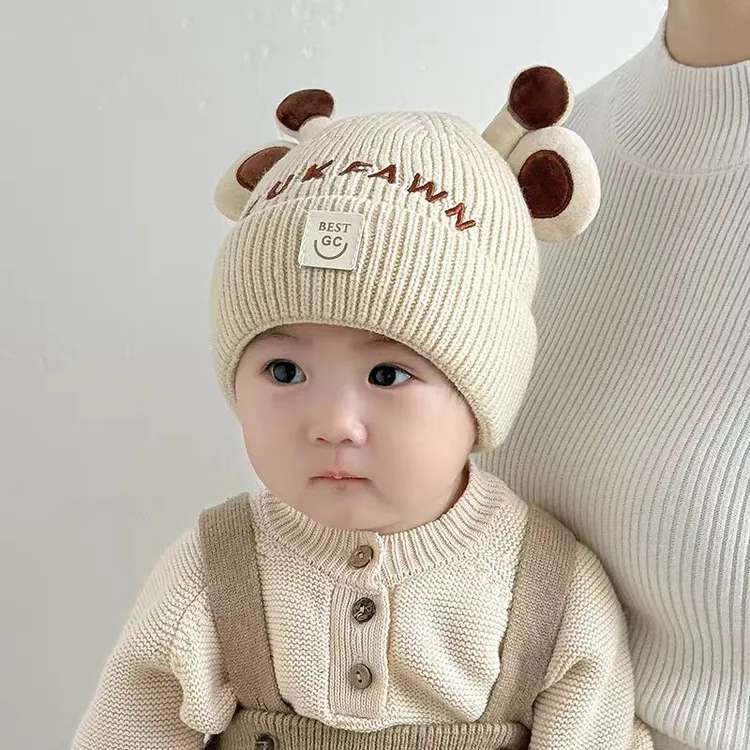 婴儿婴幼儿帽子秋冬季保暖加厚针织宝宝小月龄护耳超萌可爱毛线帽