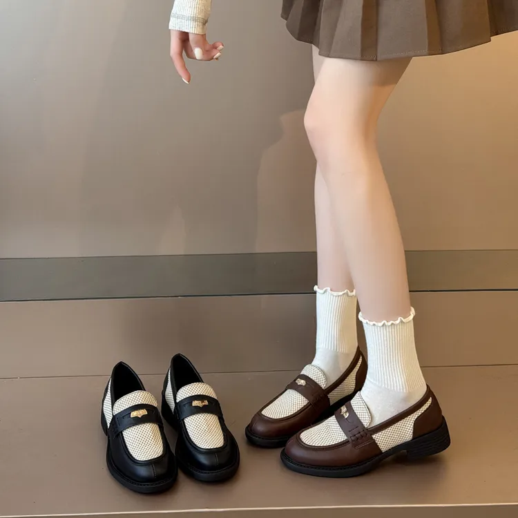 美拉德棕色金币鞋小皮鞋女2025秋冬新款小香风粗跟制服乐福鞋单鞋