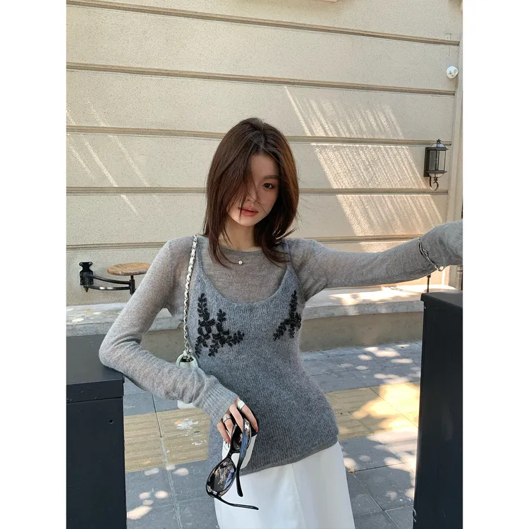 【绒梦香馨 2.0】RARE ZZ时尚手工刺绣珠片吊带针织衫两件套女