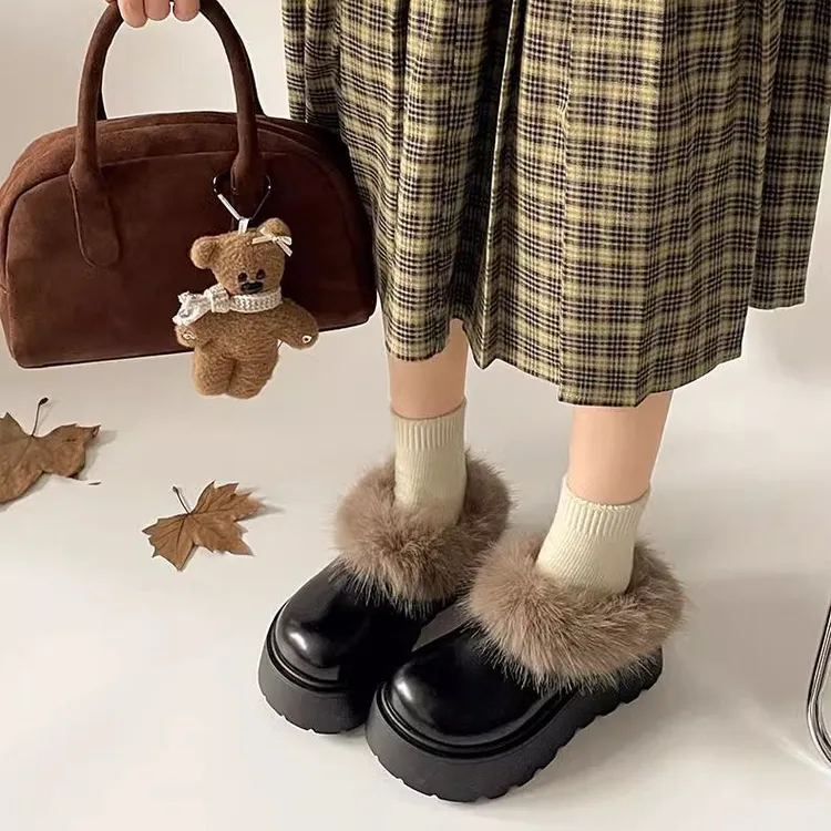 加绒雪地靴一脚蹬棉鞋新品厚底保暖爆款网红毛毛2024冬懒人女加厚