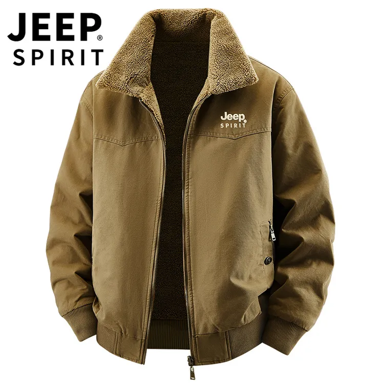 JEEPSPIRIT吉普2025秋冬季加绒加厚棉衣外套棉服翻领工装户外休闲