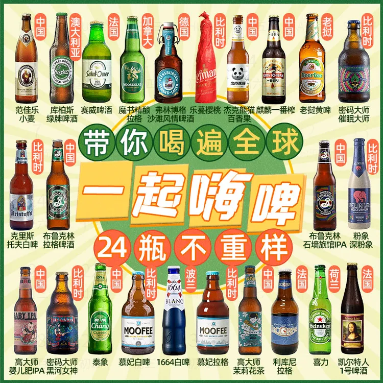 全球进口24瓶精酿啤酒组合白啤果啤1664林德迷失海罗斯福IPA整箱