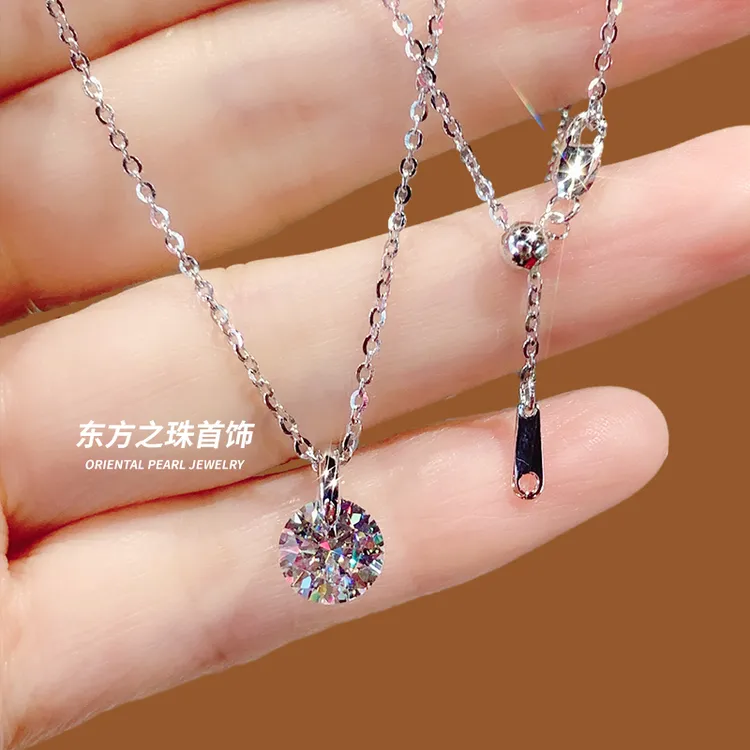 坠链均925银莫桑石 悬浮项链锁骨链毛衣项链小众女士时尚灵动