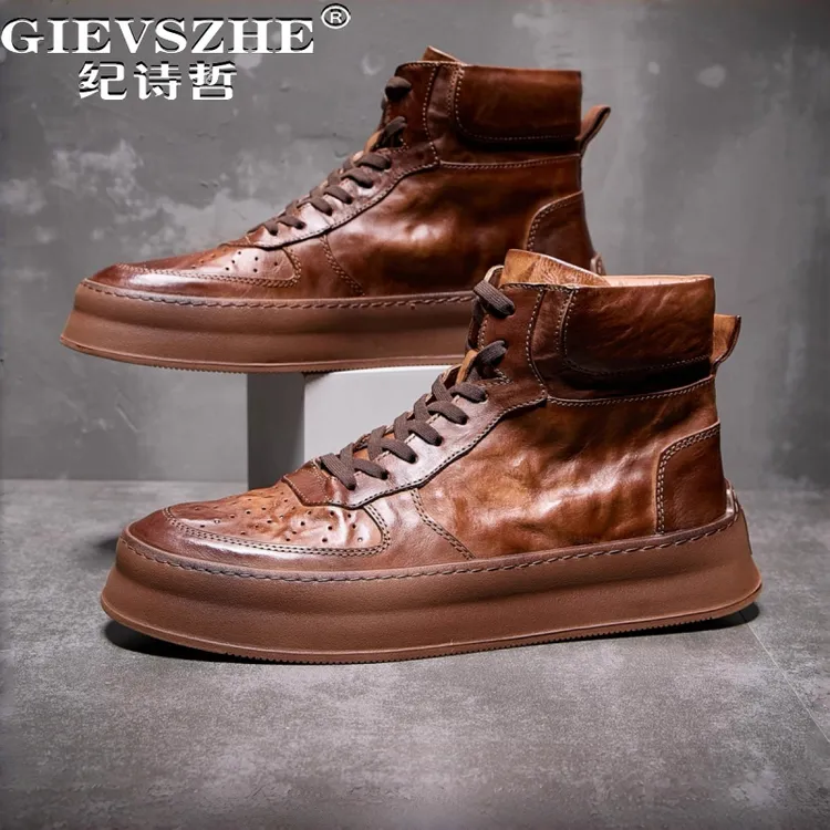 纪诗哲男鞋复古透气时尚短靴男款轻奢潮流休闲鞋子舒适轻便马丁靴