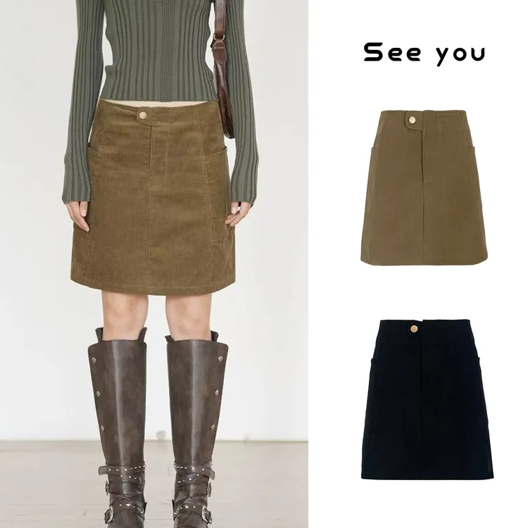 秋冬季氛围感灯芯绒半身裙女2025新款宽松短款裙子A字中裙 X1926