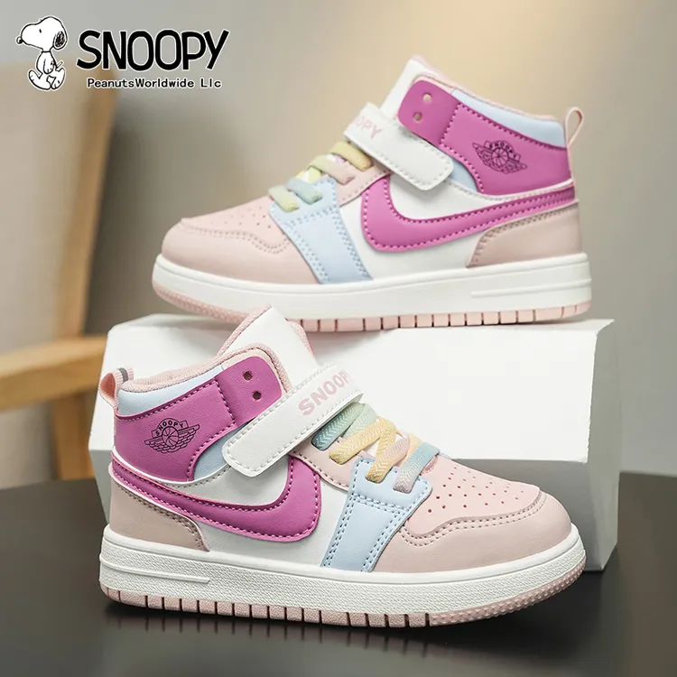Snoopy/史努比儿童板鞋子秋季高帮女童运动鞋皮面中大童防滑防水