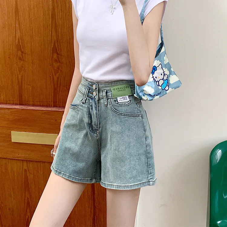 高腰牛仔短裤女夏季薄款胖mm宽松显瘦辣妹阔腿a字热裤