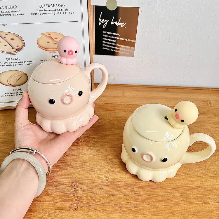 送女生生日礼物马克杯带盖勺可爱章鱼陶瓷杯子创意水杯伴手小礼物