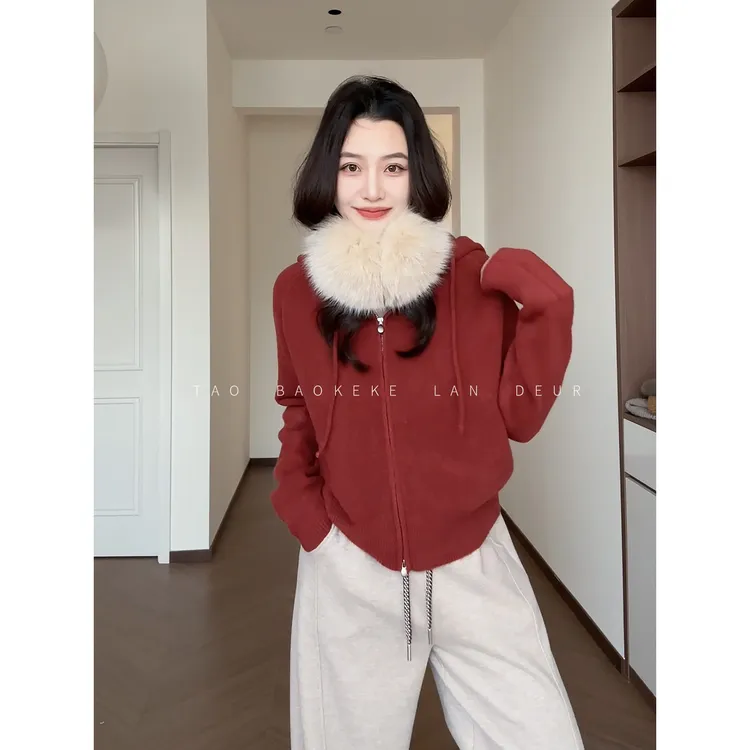 【半岛玫瑰】百搭显瘦休闲慵懒风韩版连帽设计感针织衫秋冬女