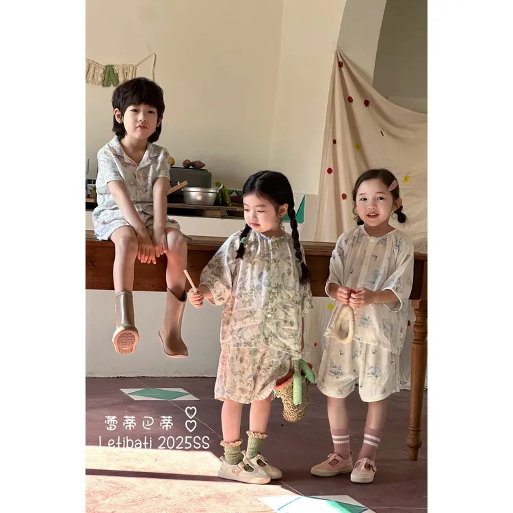 【亲子装】儿童纱布短袖短裤套装森系家居服男女童家居服宽松睡衣