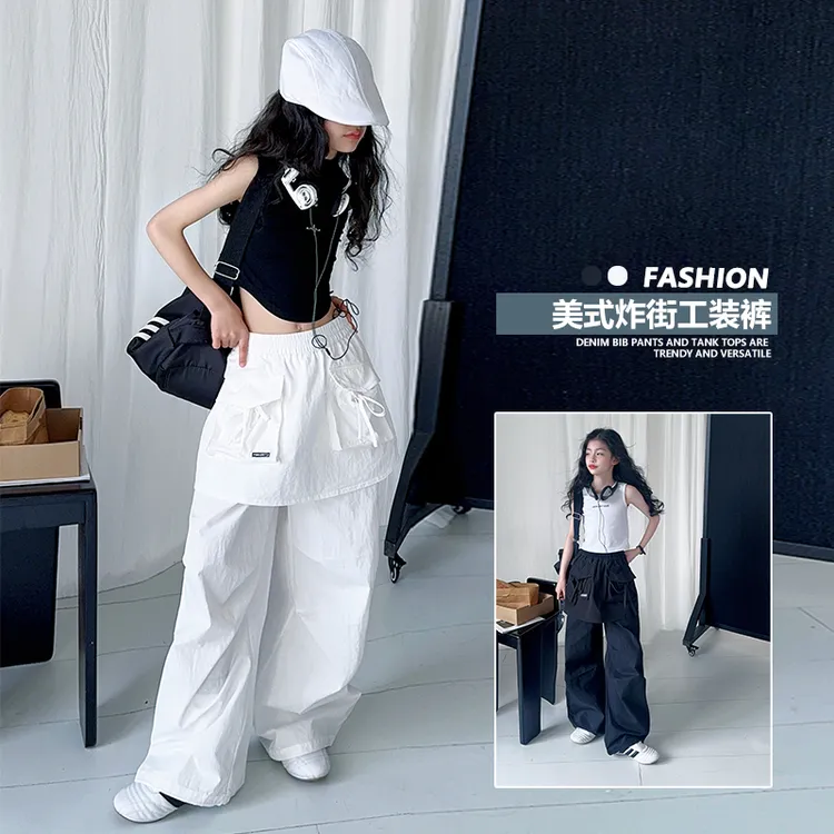 女童2025春秋款工装裙裤时髦新款儿童洋气裤子女大童休闲裤直筒裤