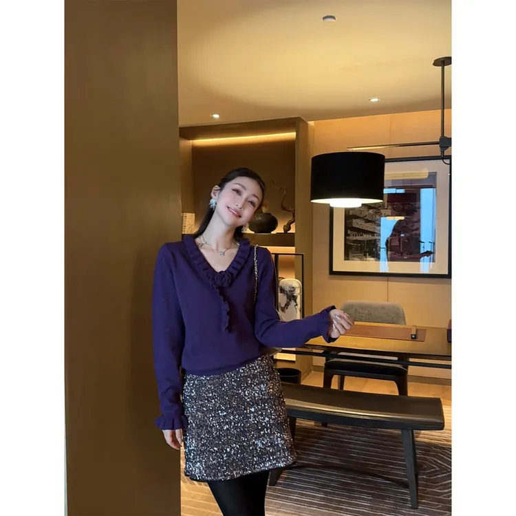 W·HAHA【星空银河】闪闪亮片重工百搭显瘦唐装裙子半裙21935