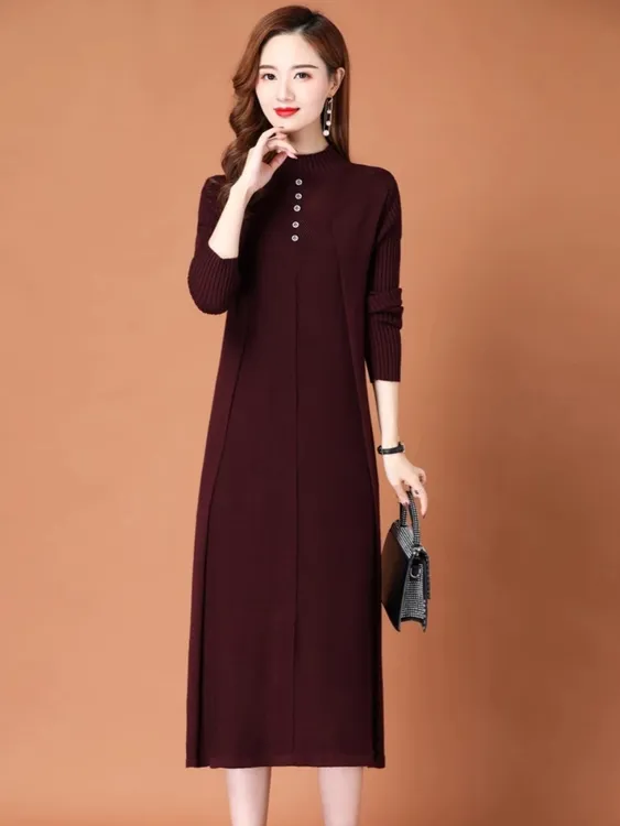秋冬毛衣裙半高领修身连衣裙女款爆款2025洋气打底连衣裙针织内搭