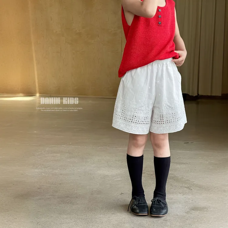 【嗒囜】100新疆棉 万针立体绣花 女童裤子25夏装新款白色休闲短裤
