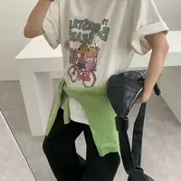 QiongQiong人手款！秋款磨毛圆领卡通小熊印花宽松百搭短袖T恤