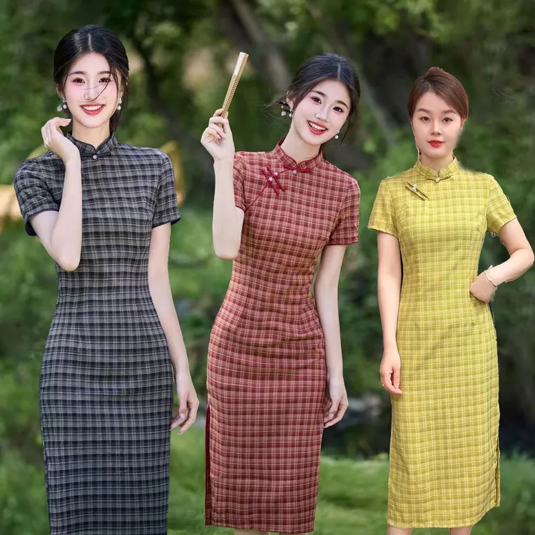 复古旗袍民国风老上海女新中式2025年新款小个子文艺原创年轻格子