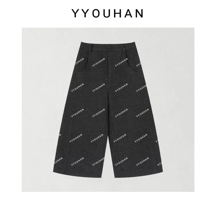 月月 2025秋冬新款小众设计极简风百搭厚款毛呢休闲裤 2511C7602